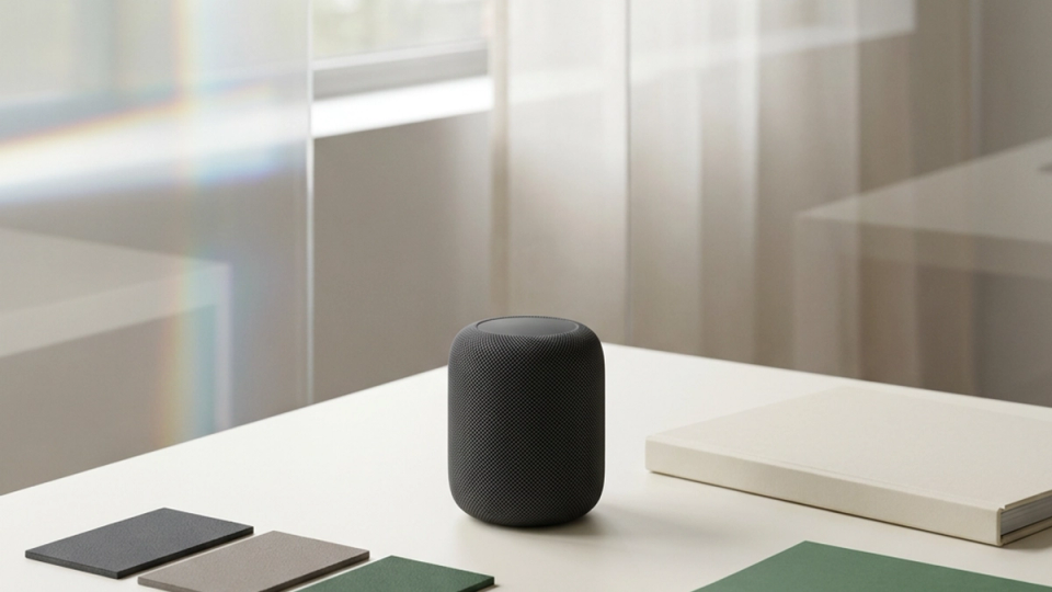 A finished speaker prototype, material samples, portfolio, and approval folder ready for client review.