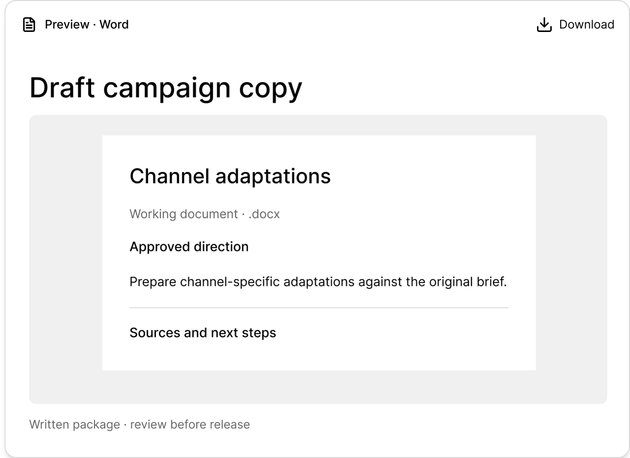 Campaign copy preview in Veylan.