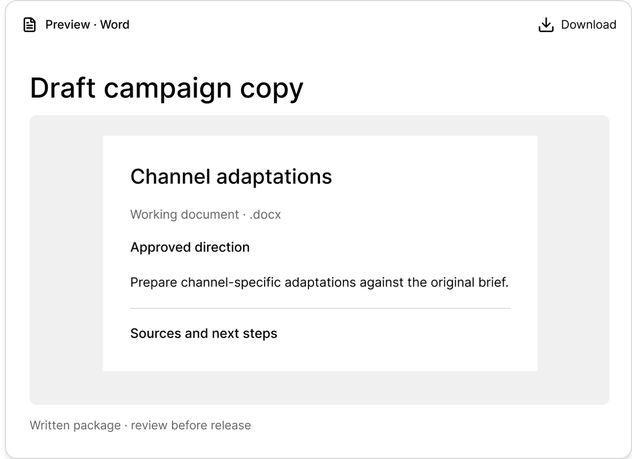Campaign copy preview in Veylan.