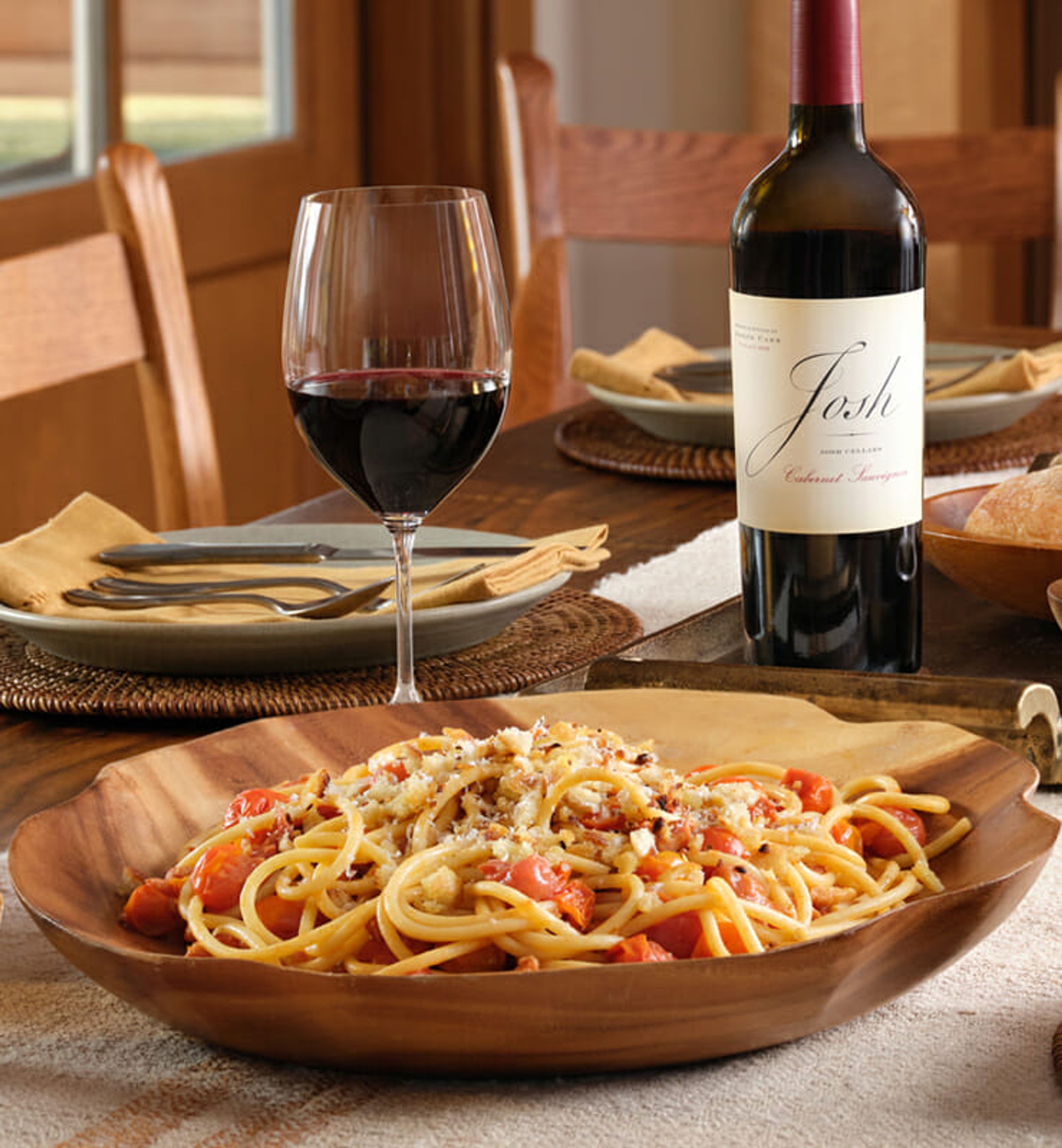 Josh Cellars wine with pasta pancetta