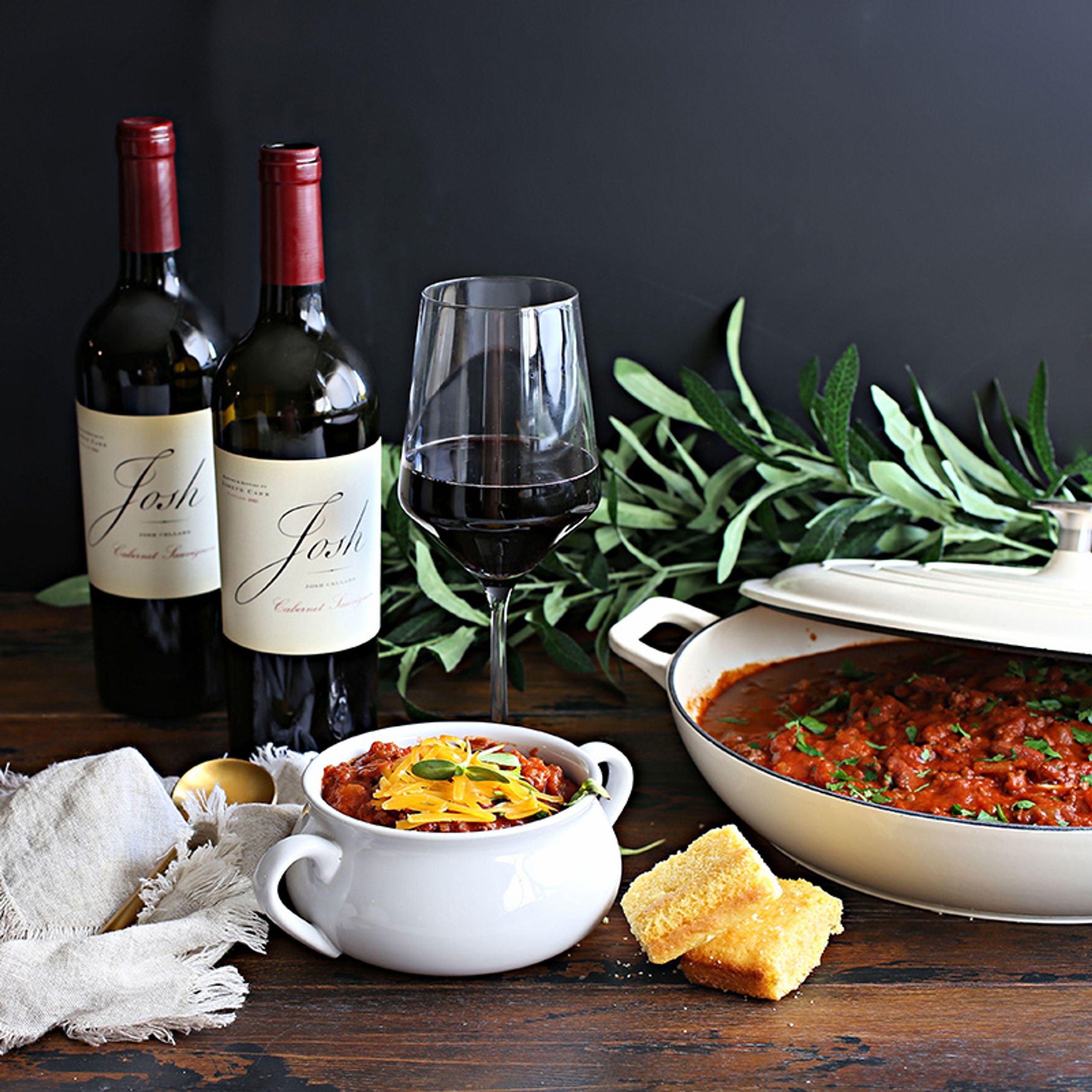 Josh Cellars Wine with game day chili