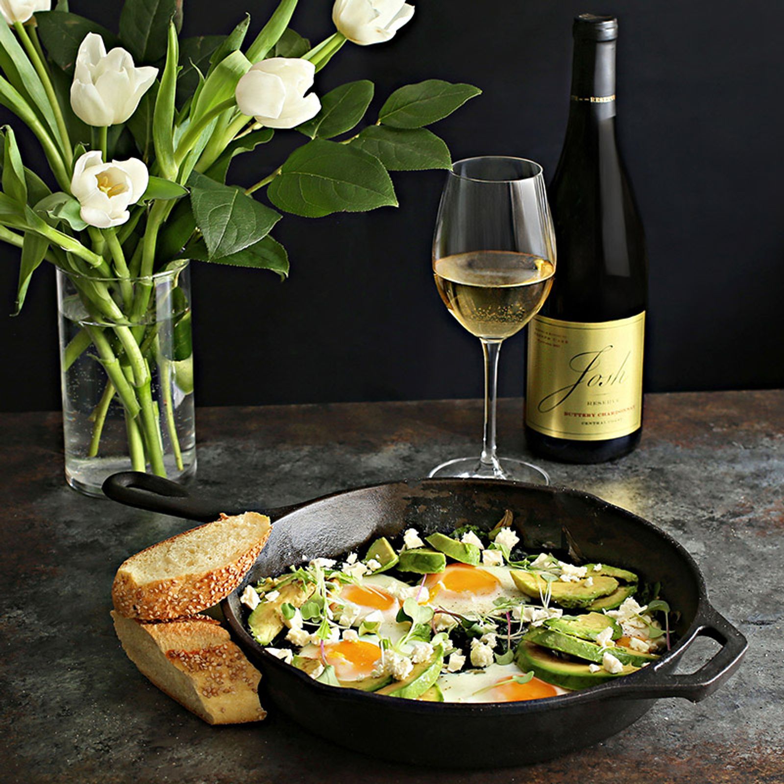 Josh Cellars Wine with green shakshuka