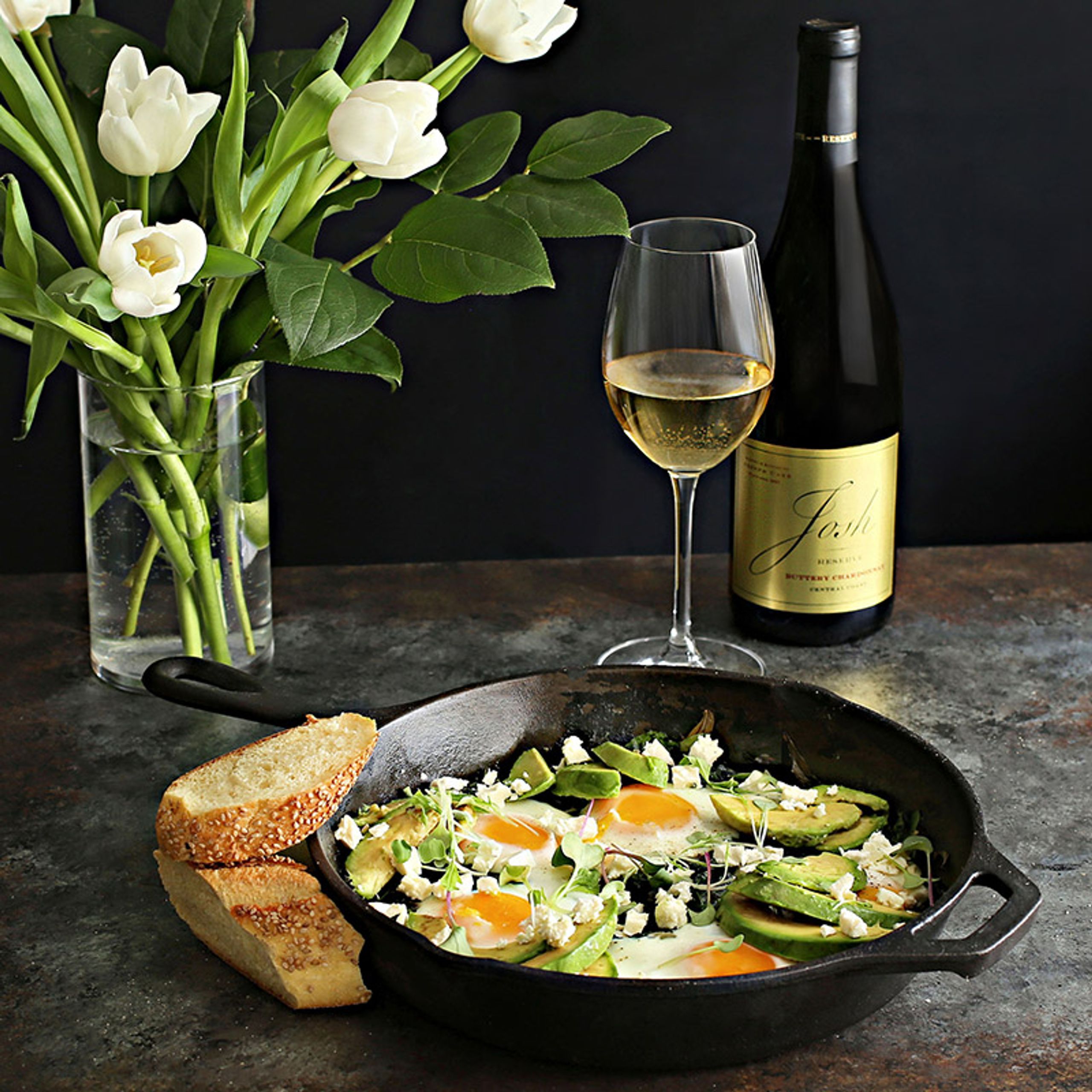 Josh Cellars Wine with green shakshuka