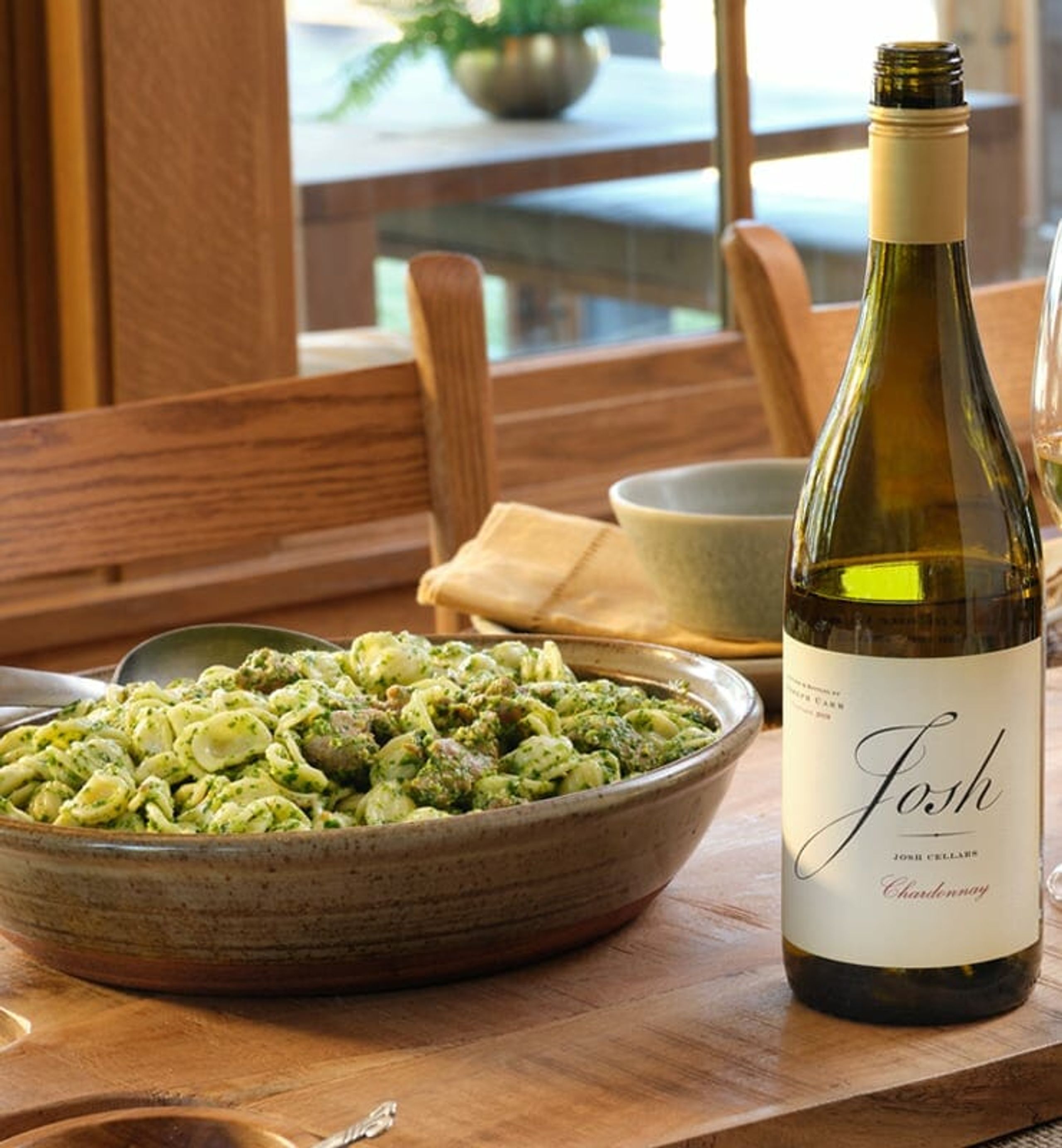 Josh Cellars Chardonnay with orecchiette