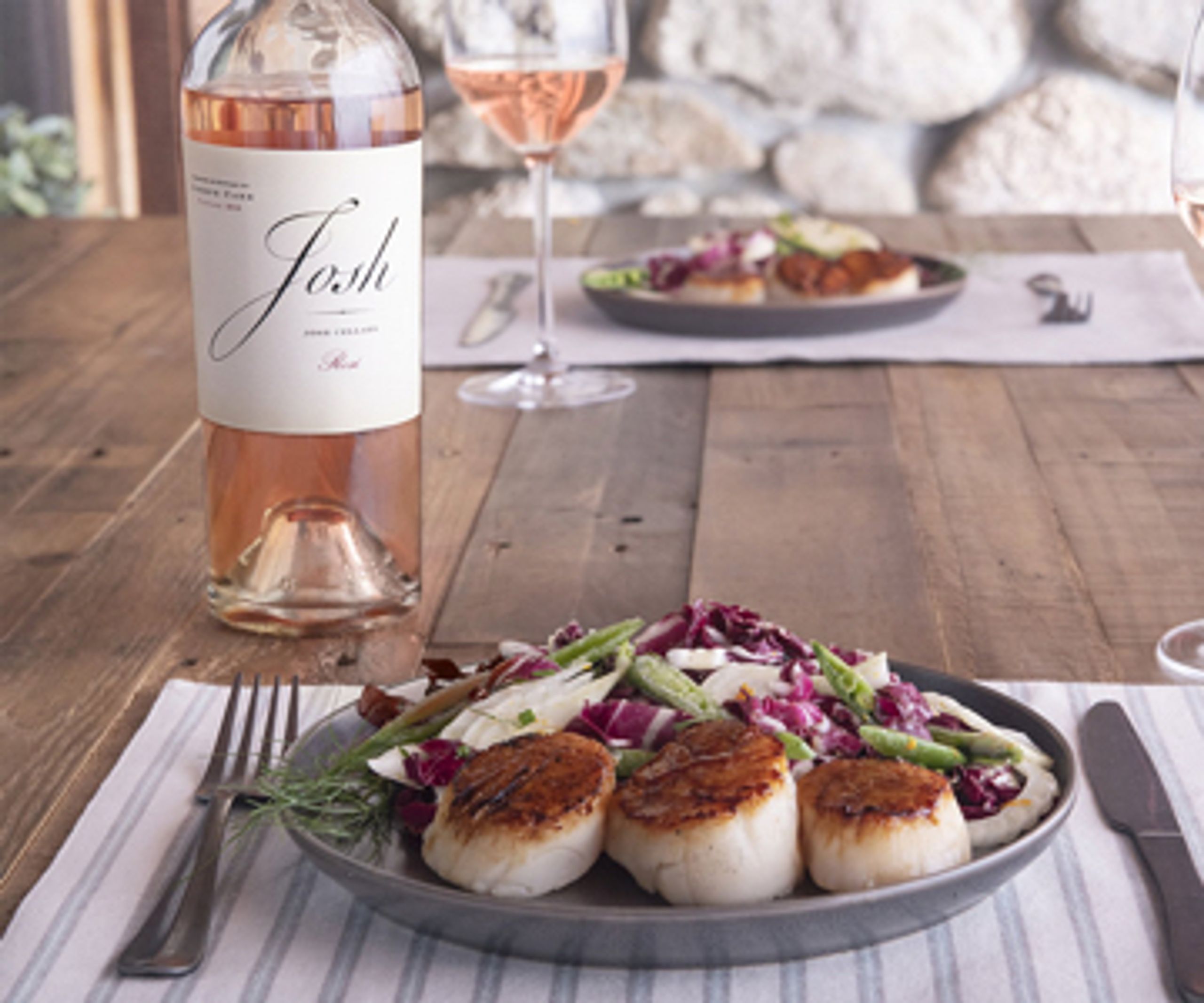 Josh Cellars scallops with Rose