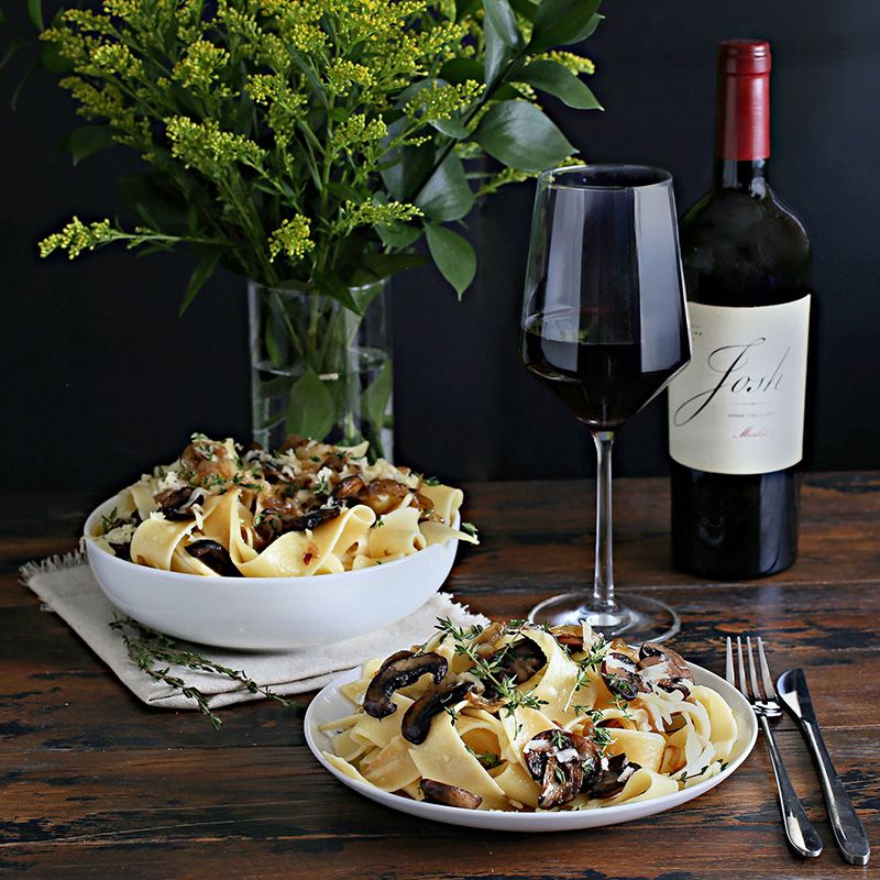Josh Cellars wine with mushroom pasta