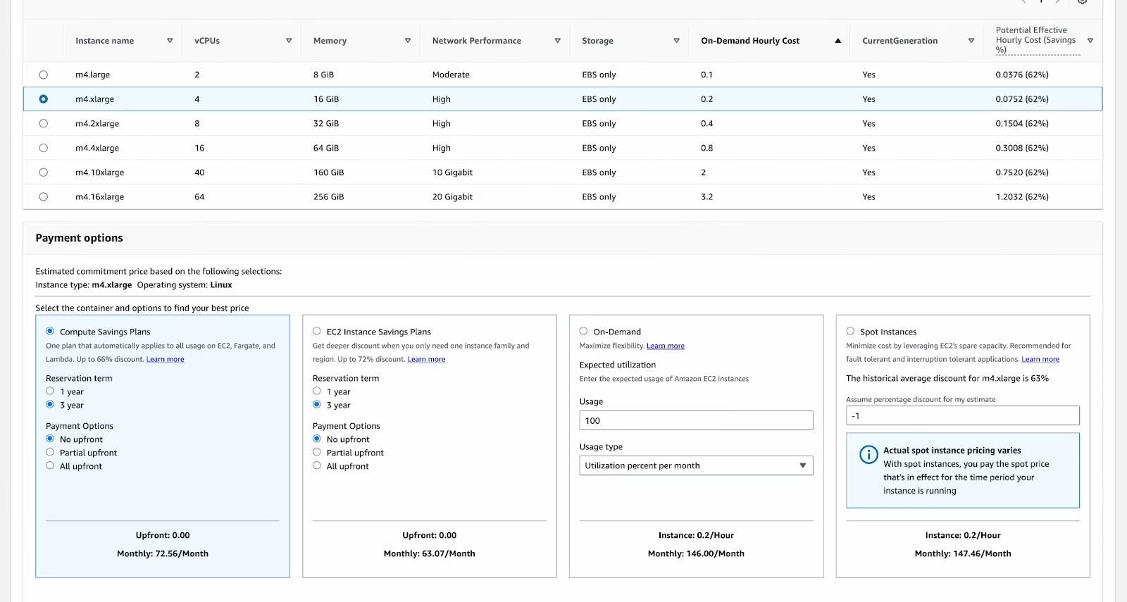 BYOC Sample of AWS options