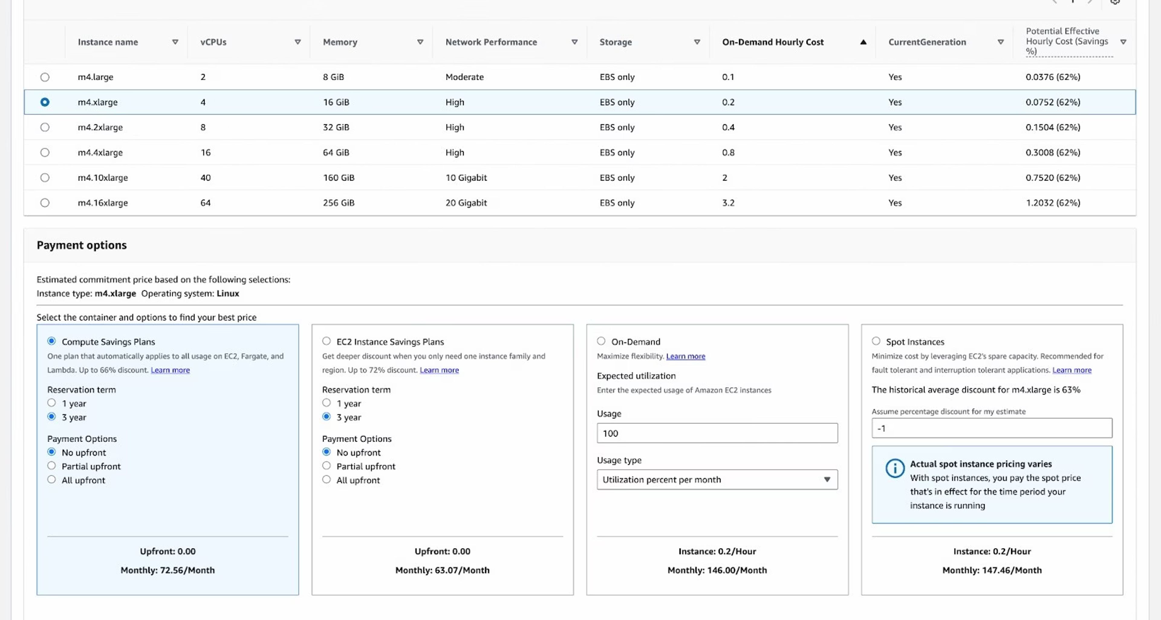 BYOC Sample of AWS options