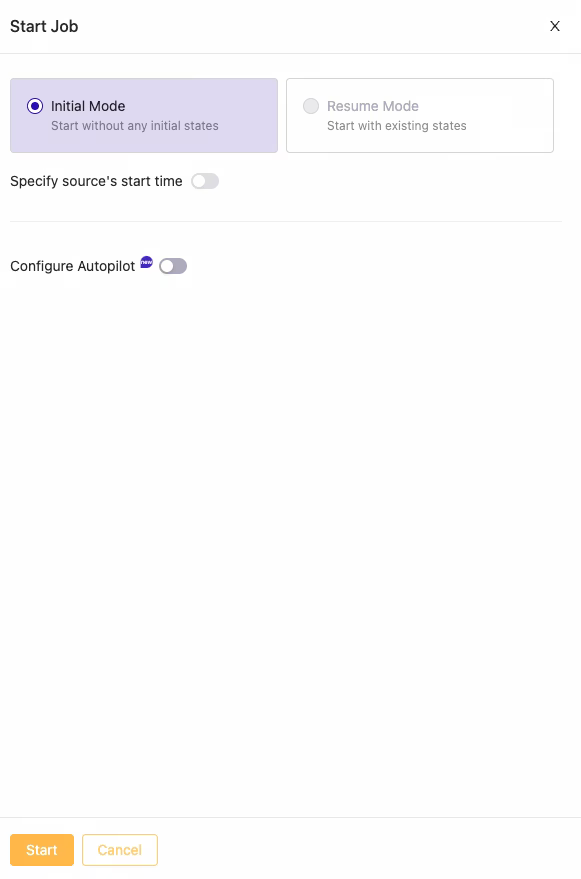 Figure 4. Start job pop-up window.