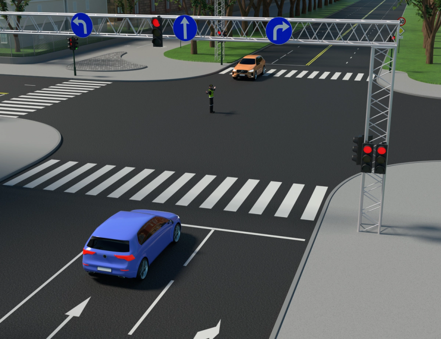 Ser du manuell dirigering fra politi, Statens vegvesen, Tolletaten eller militærpoliti, følger du alltid instruksen deres – uansett hva lys, skilt eller regler viser.