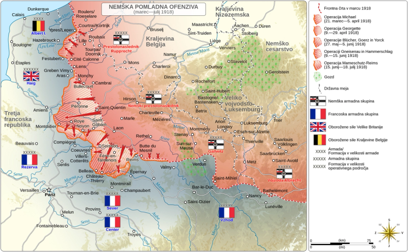 Map of the German Spring Offensive, 1918