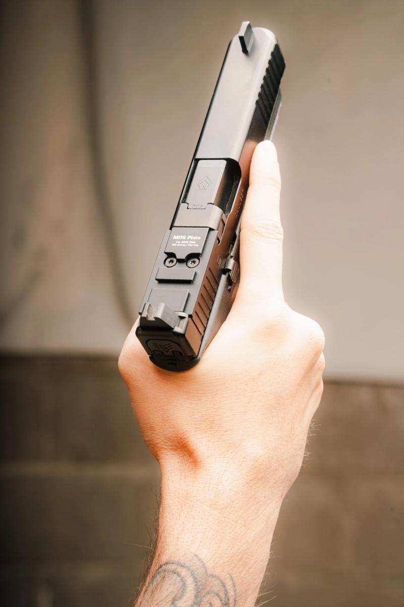 MOS adapter plate on a Glock slide without an optic installed