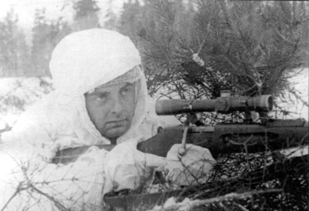 Soviet sniper with Mosin-Nagant 91/30 and PU scope, the USSR fielded 400,000 trained snipers integrated down to the platoon level