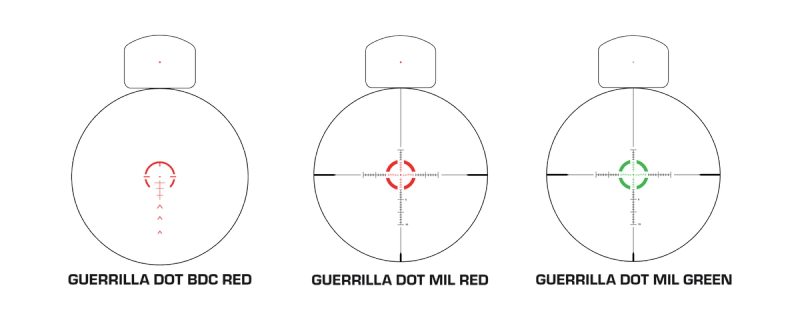 Side-by-side comparison of the Guerrilla Dot BDC Long and Guerrilla Dot MIL Long reticles