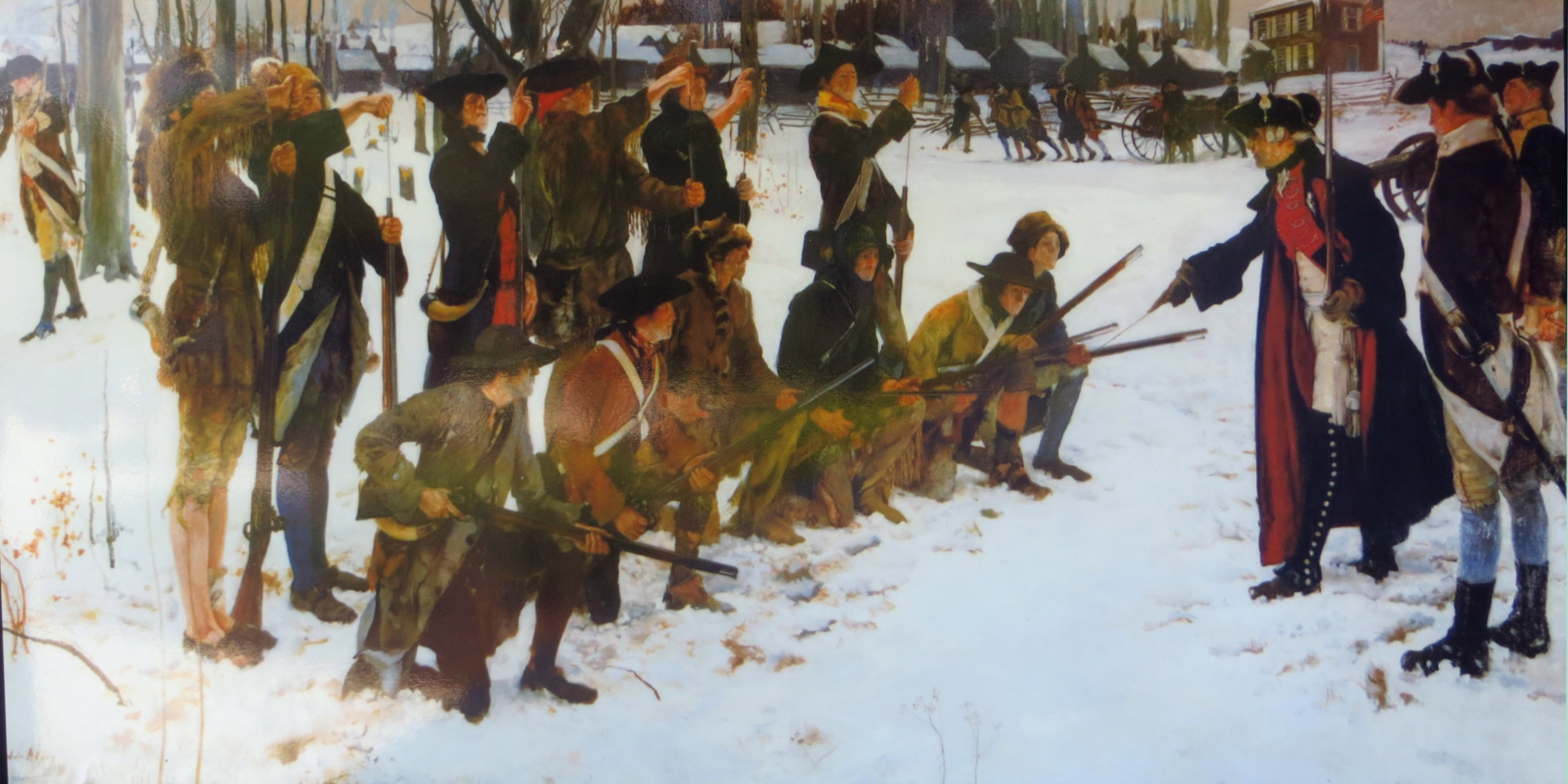 Baron von Steuben drilling Continental Army troops at Valley Forge