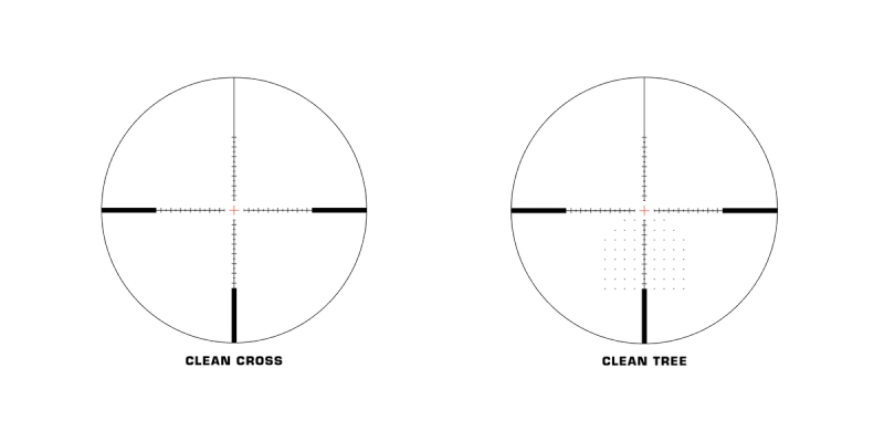 Side-by-side comparison of the Clean Cross MOA and Clean Tree MOA reticles
