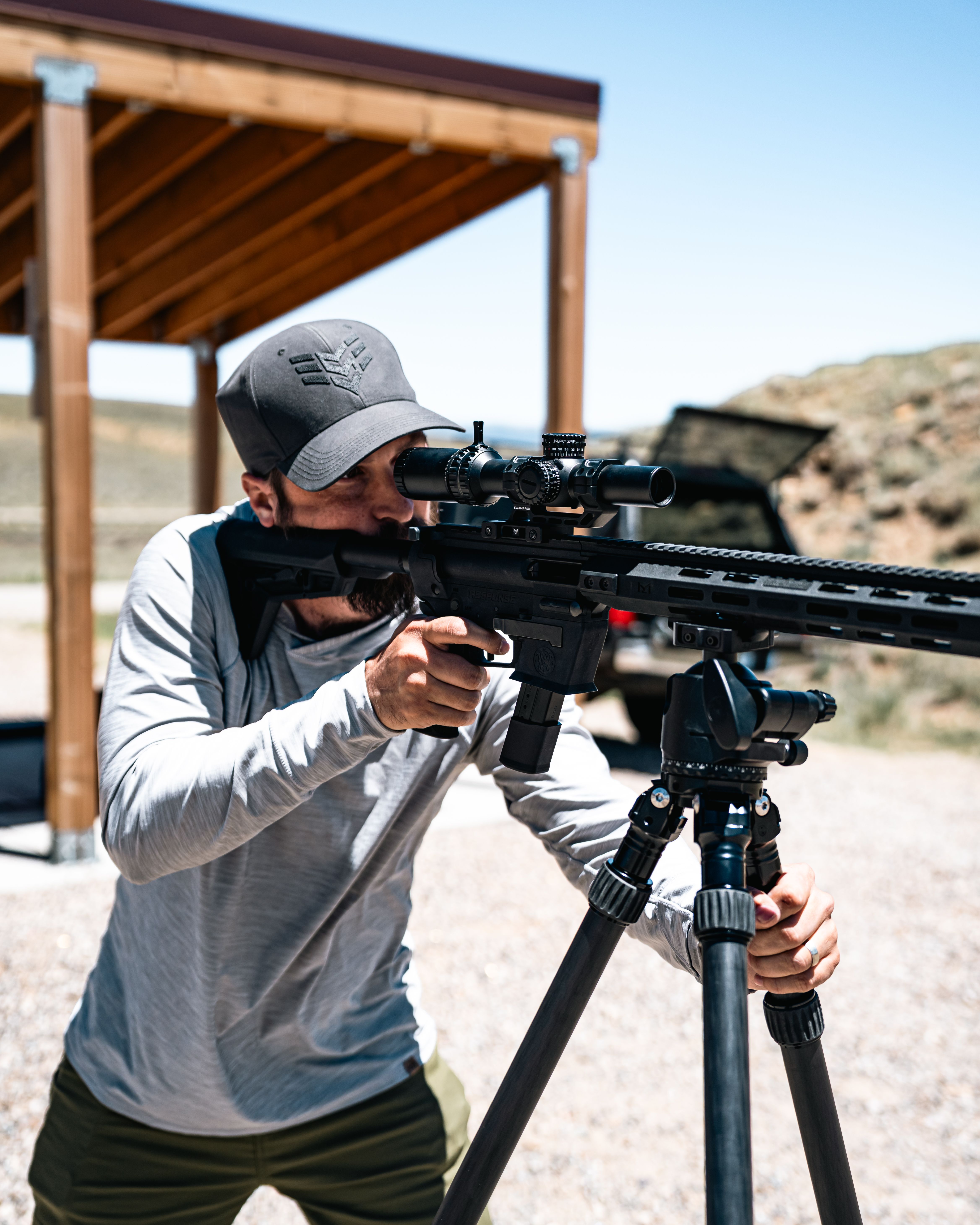 Shooting a 9mm PCC from a tripod-mounted rest