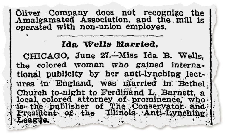 Ida B. Wells, Newyork times wedding cover snippet