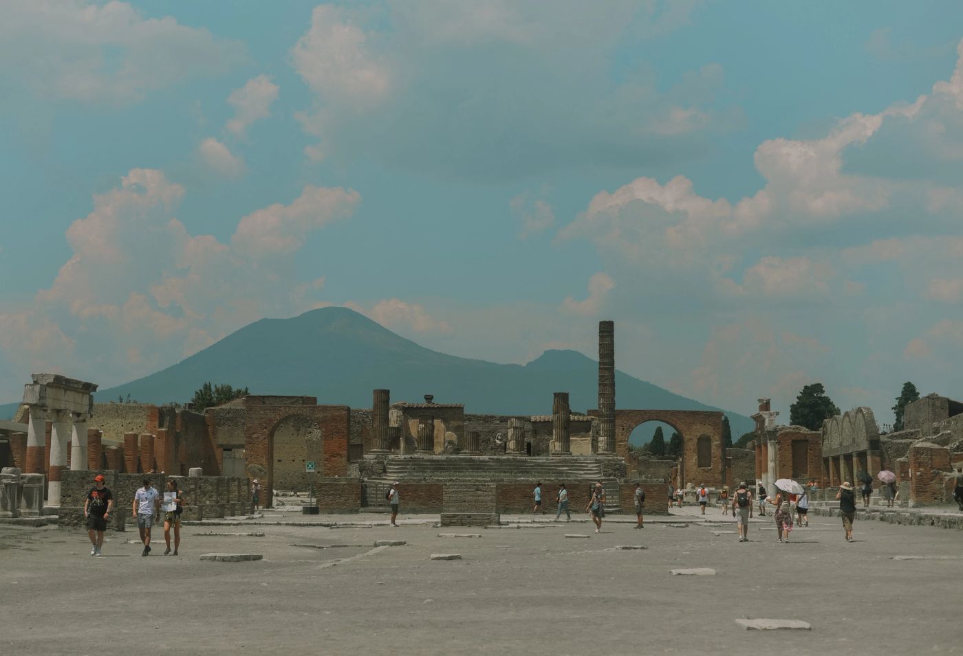 Ruins of Pompeii with Mount Vesuvius in the background