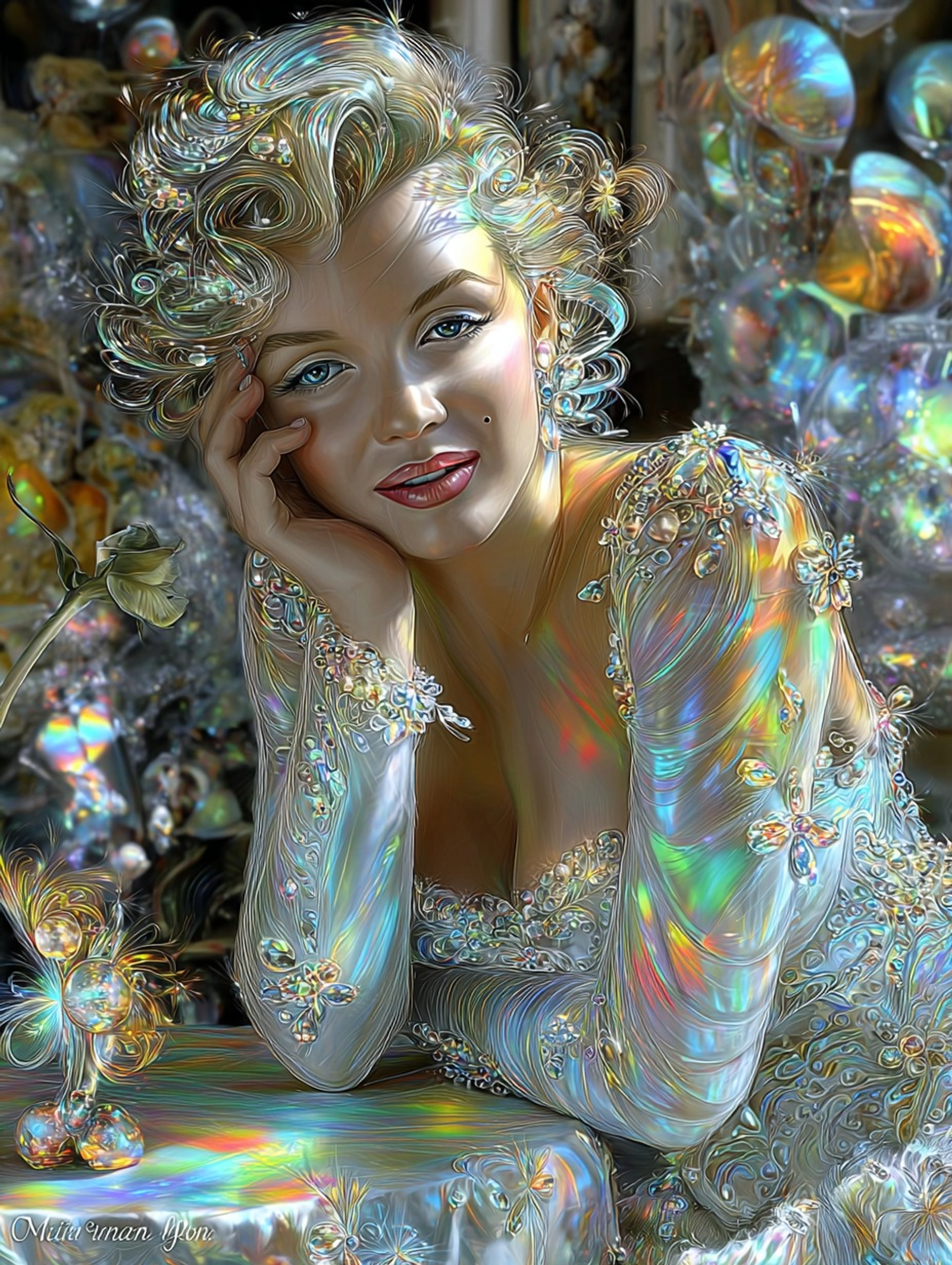 Marilyn – Reflections of Light — AI-assisted digital artwork, printed on glass