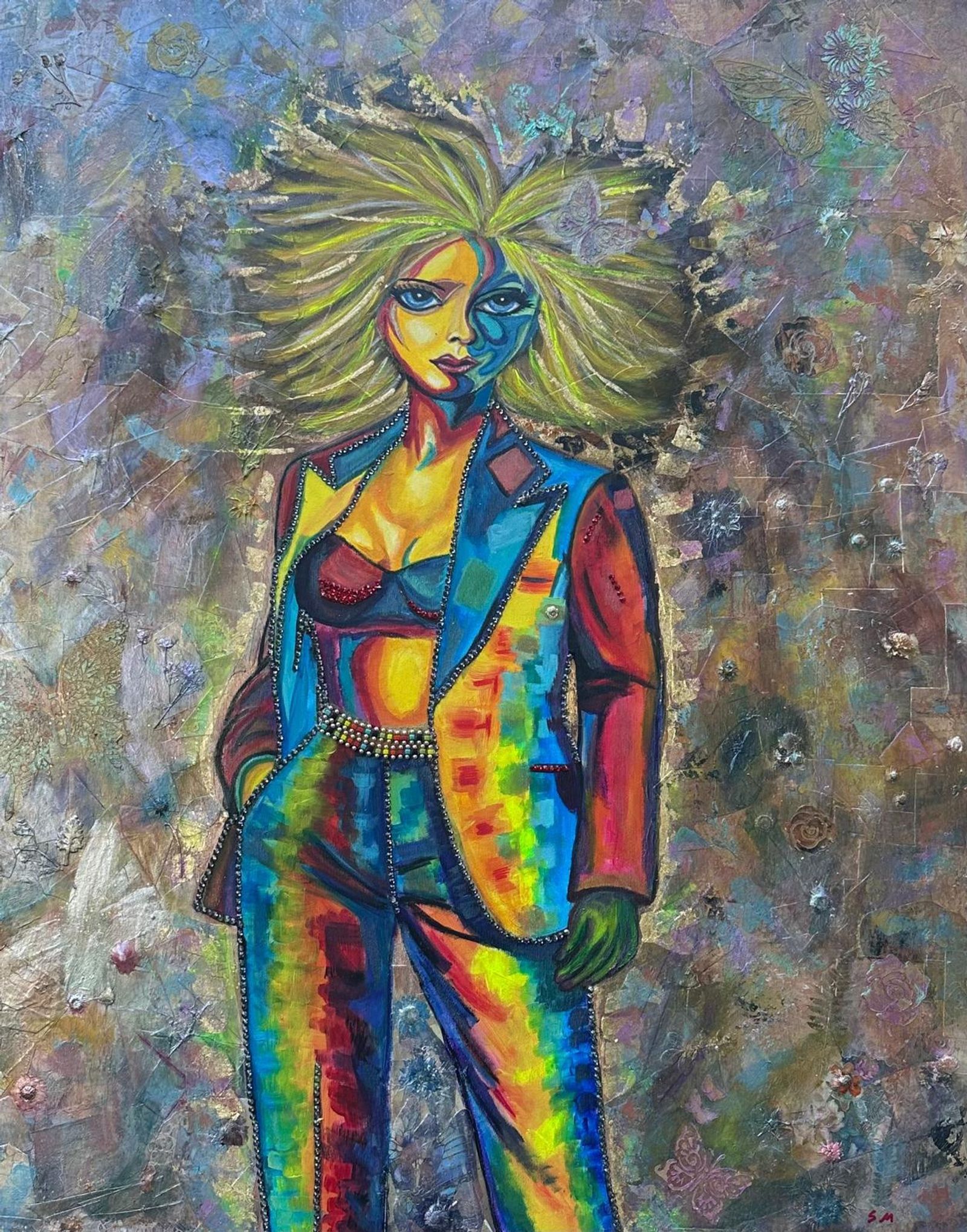 She Knows — Acrylic and mixed media on canvas