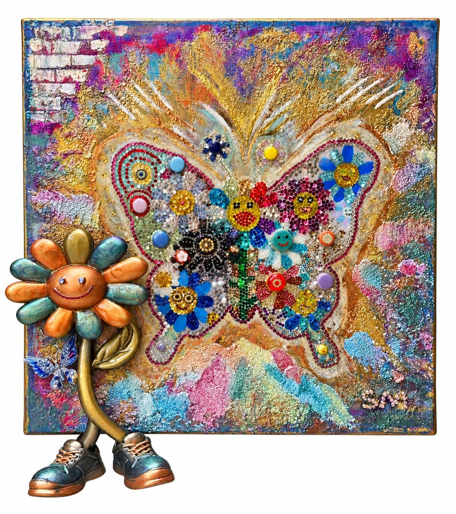 Wings of Joy — Stones, gold leaf, acrylic, and mixed media on canvas