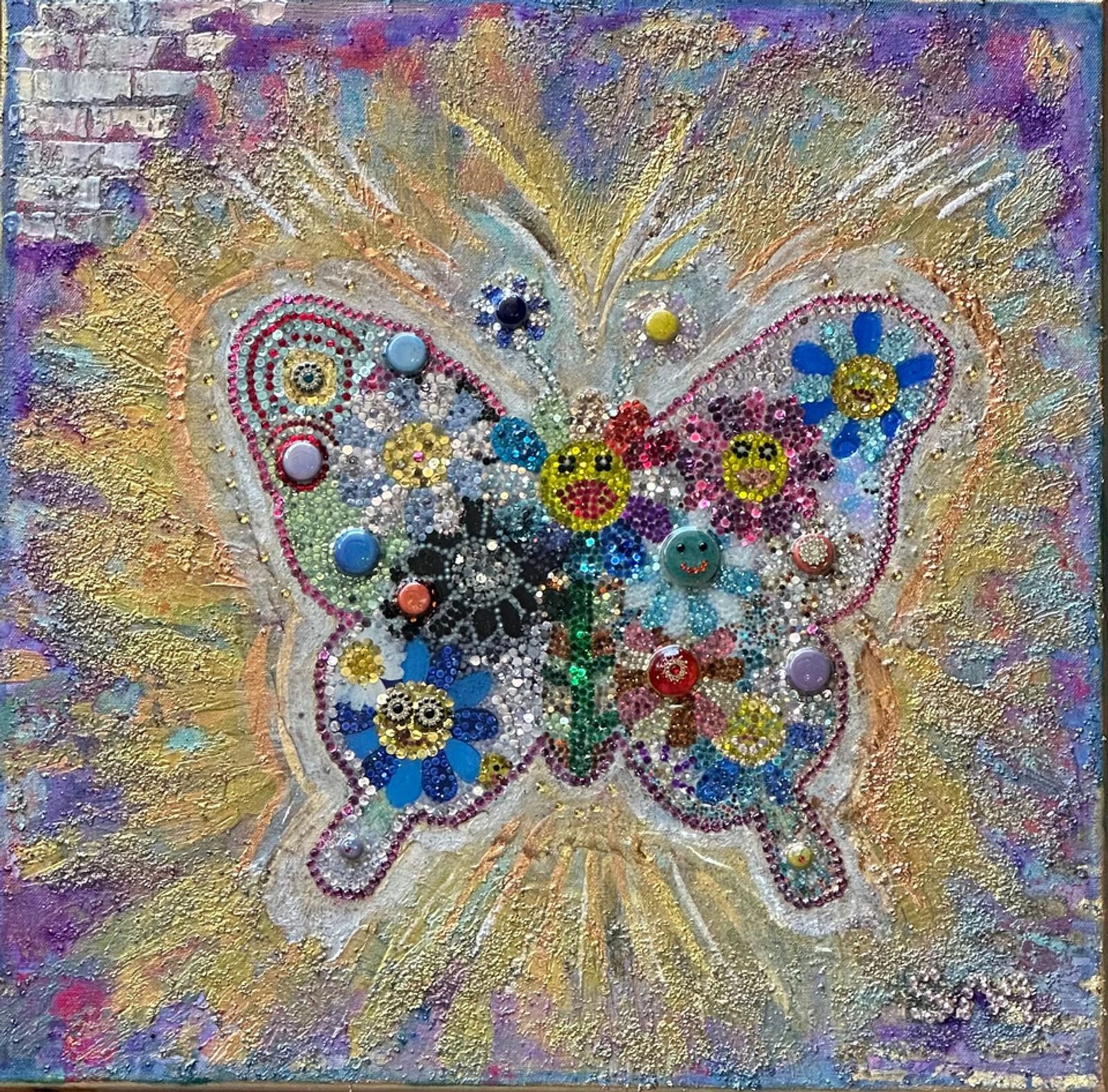 Wings of Joy — Stones, gold leaf, acrylic, and mixed media on canvas