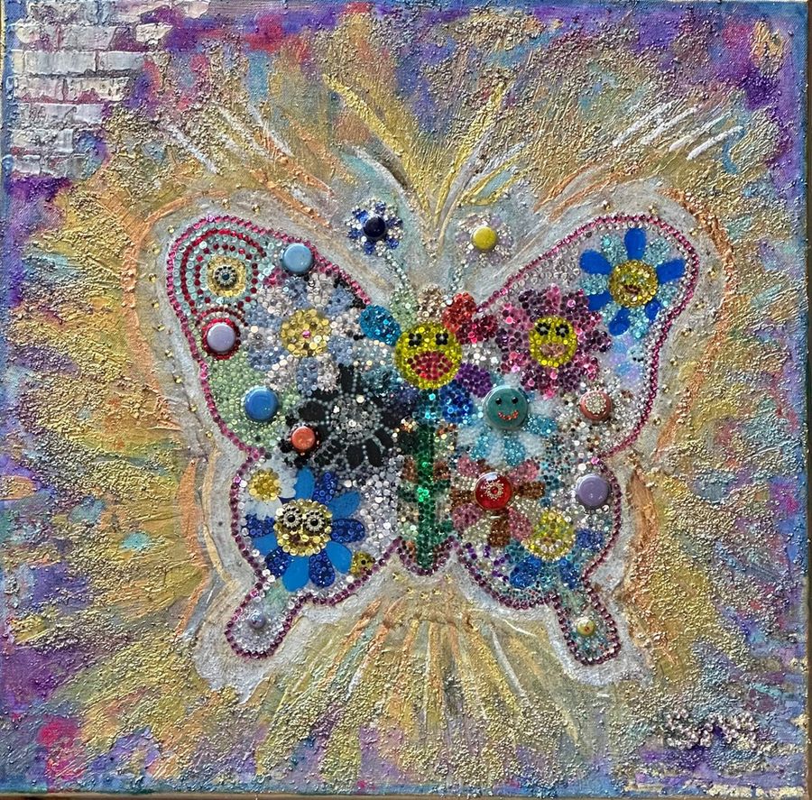 Wings of Joy — Stones, gold leaf, acrylic, and mixed media on canvas