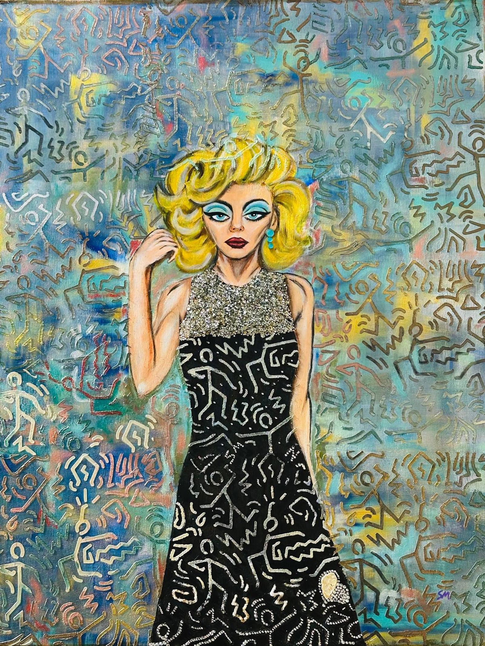 Timeless Presence — Acrylic, mixed media, modeling paste, gold leaf, stones, and collage on canvas