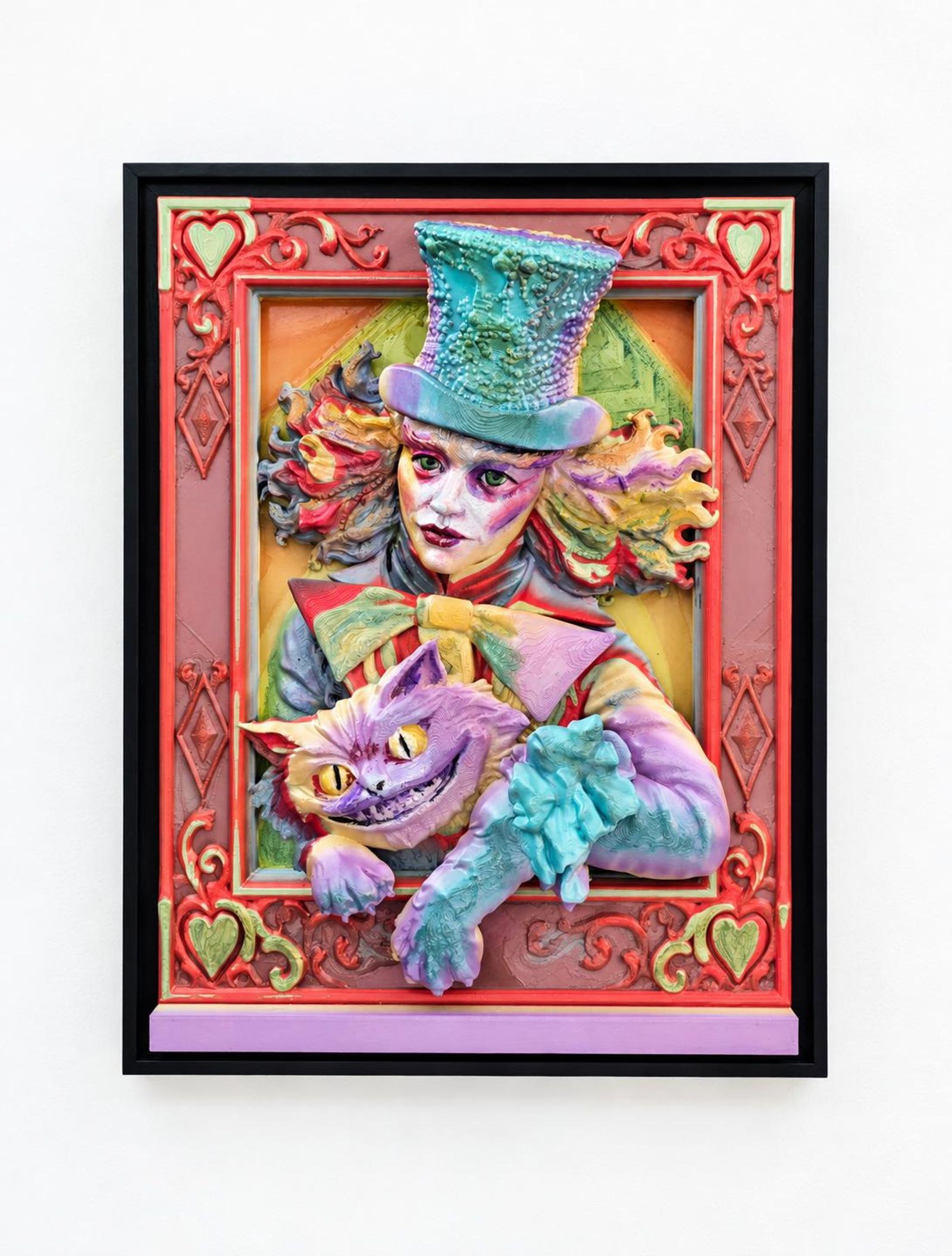 Partners in Madness — Mixed media: hand-painted 3D-printed sculptural relief, acrylic paint, and three-dimensional elements mounted on canvas.