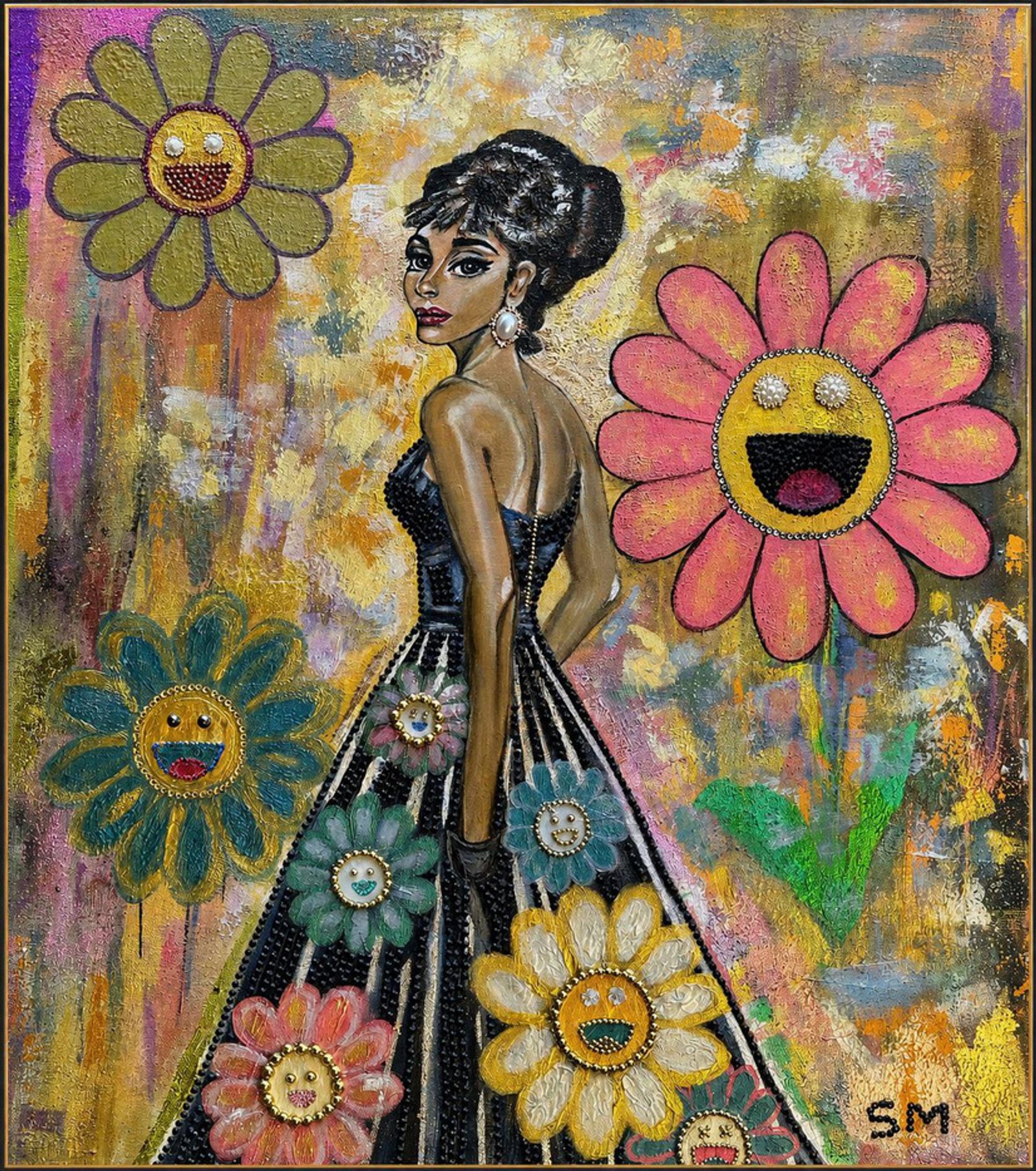 She Blooms in Color — Mixed media on canvas