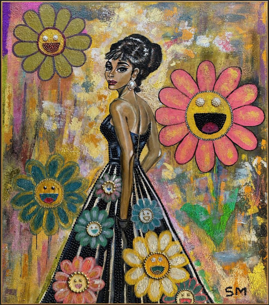 She Blooms in Color — Mixed media on canvas