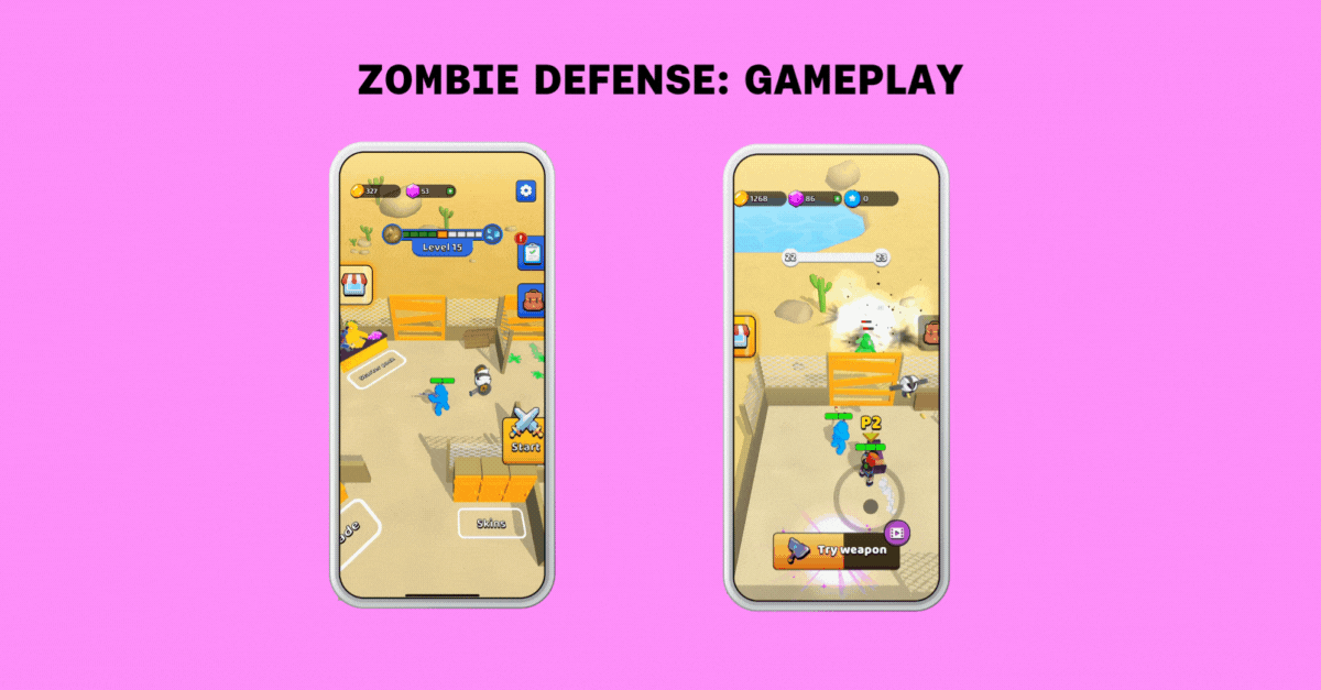 Hybridcasual game - Zombie Defense gameplay