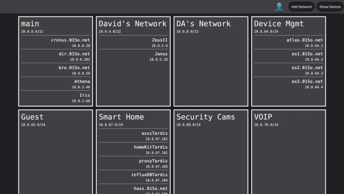 A screenshot of the IP Directory app, with a few networks added