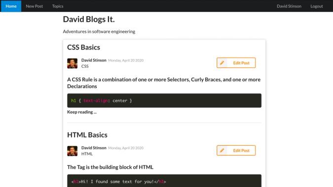 The home page of David Blogs It. Two posts are viewable