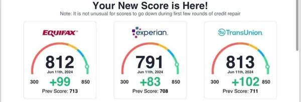 Credit score results for James R.: Equifax 812 / Experian 791 / TransUnion 813