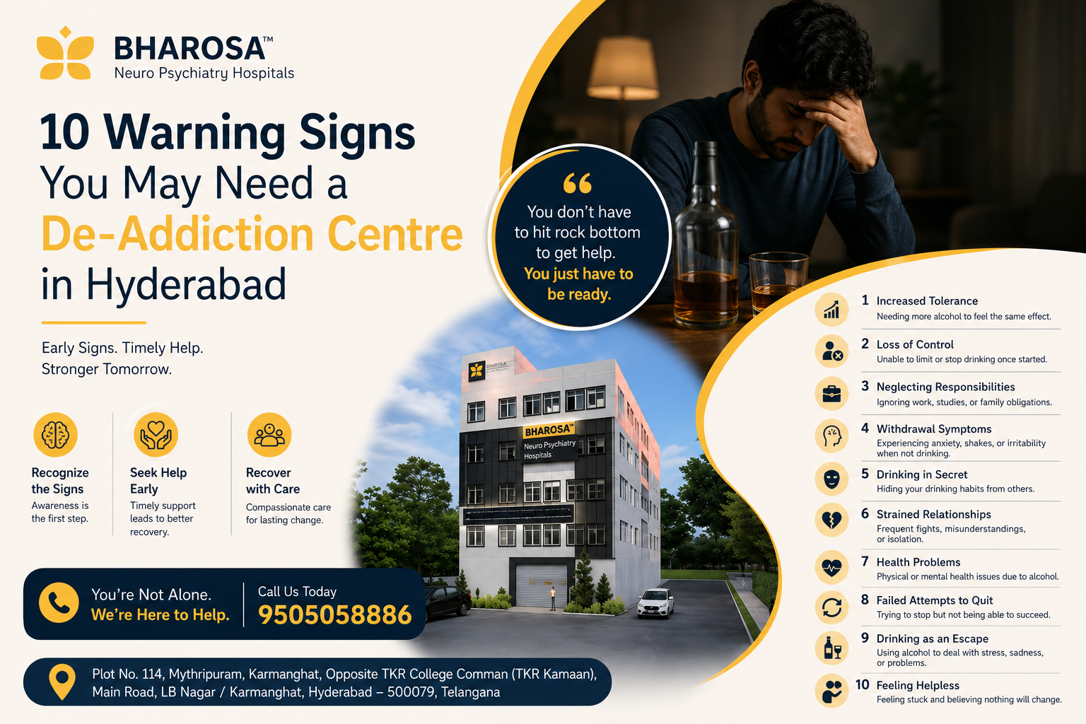 10 Warning Signs You May Need a De-Addiction Centre in Hyderabad | Bharosa Hospitals