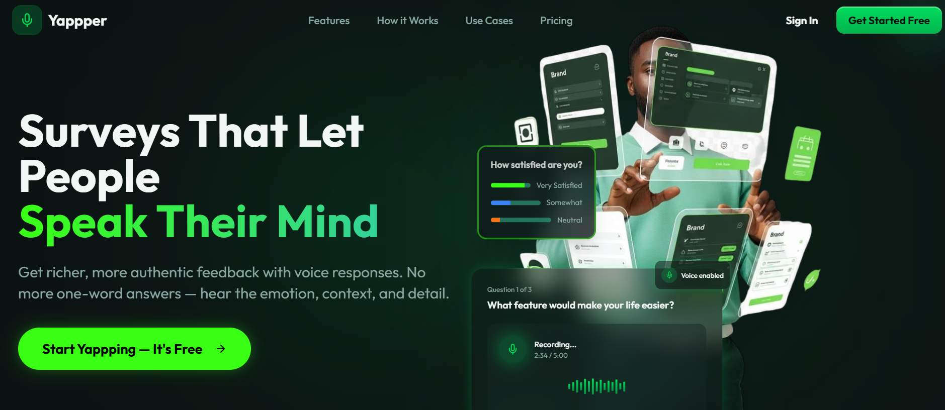 Yappper voice survey product interface