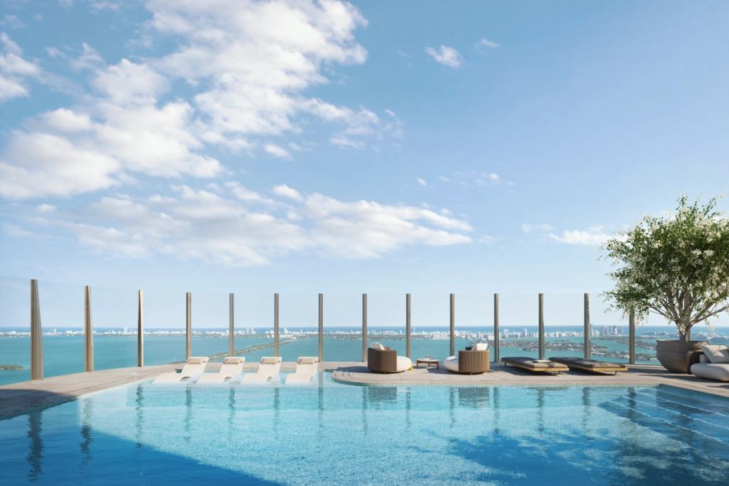 A rooftop pool overlooking Biscayne Bay