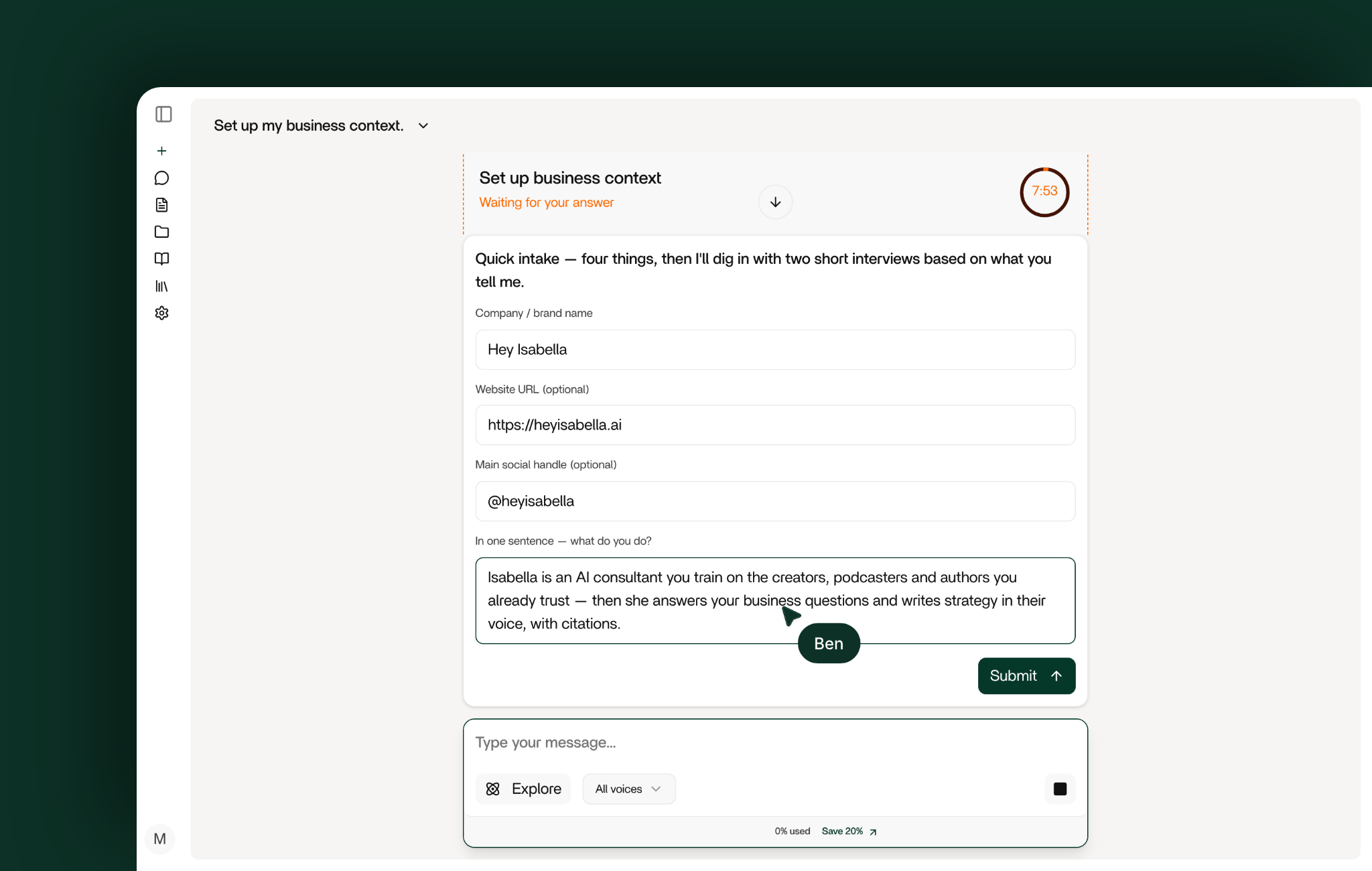 Setup: Tell Me About Your Business: The ask