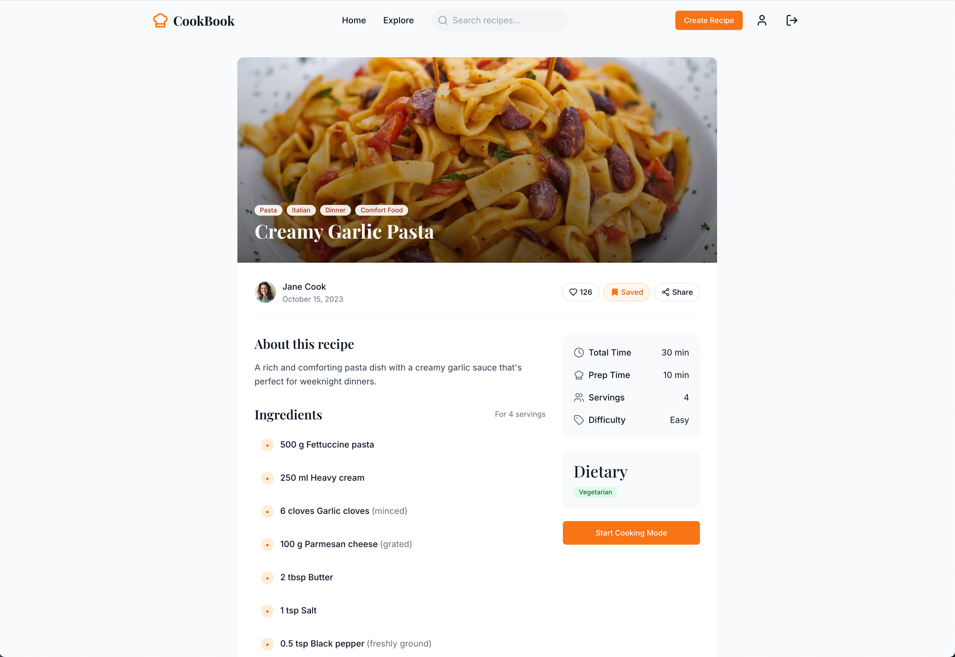 Screenshot of the recipe page for the Bolt app.