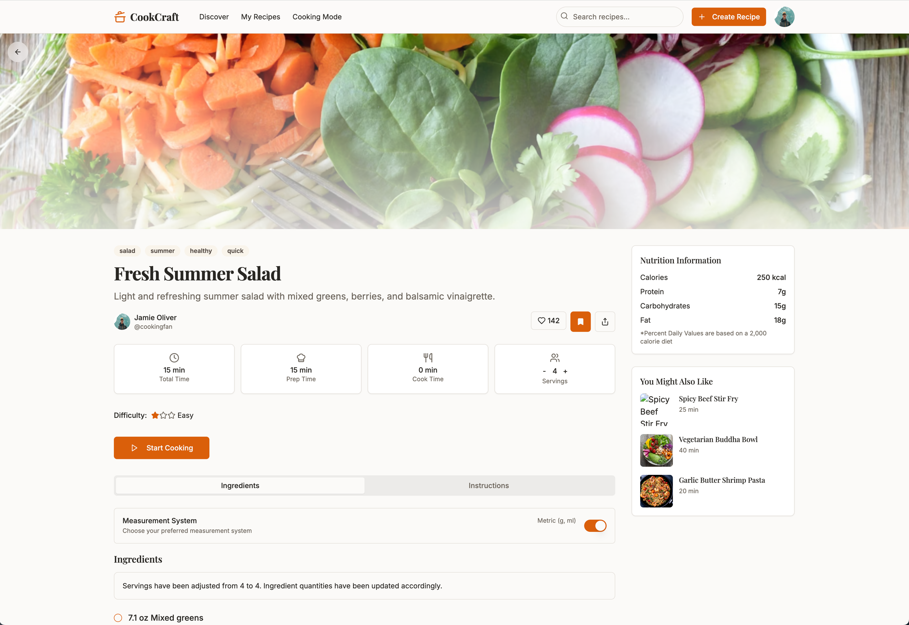 Screenshot of the recipe page for the Lovable app.