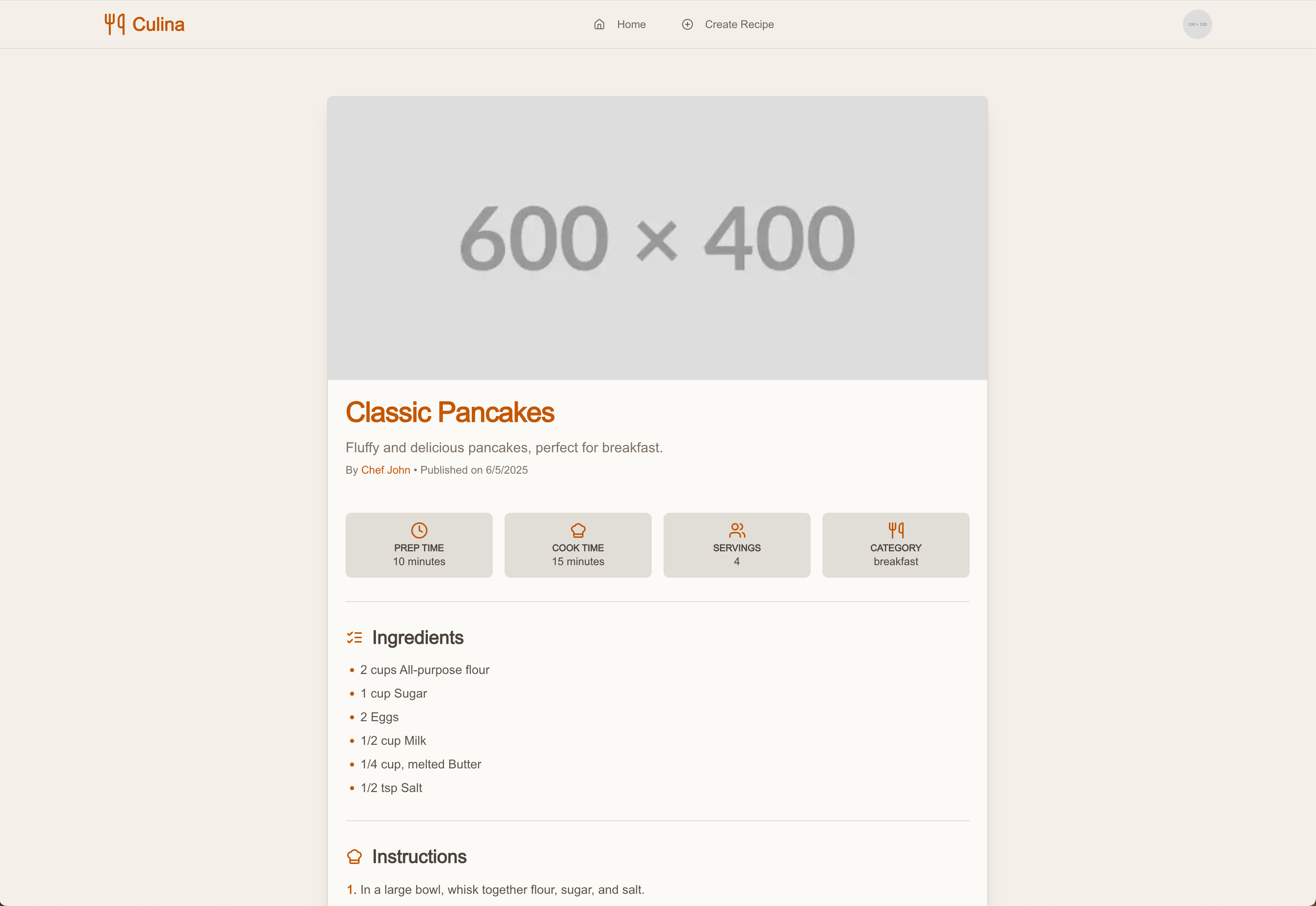 Screenshot of the recipe page for the Firebase Studio app.