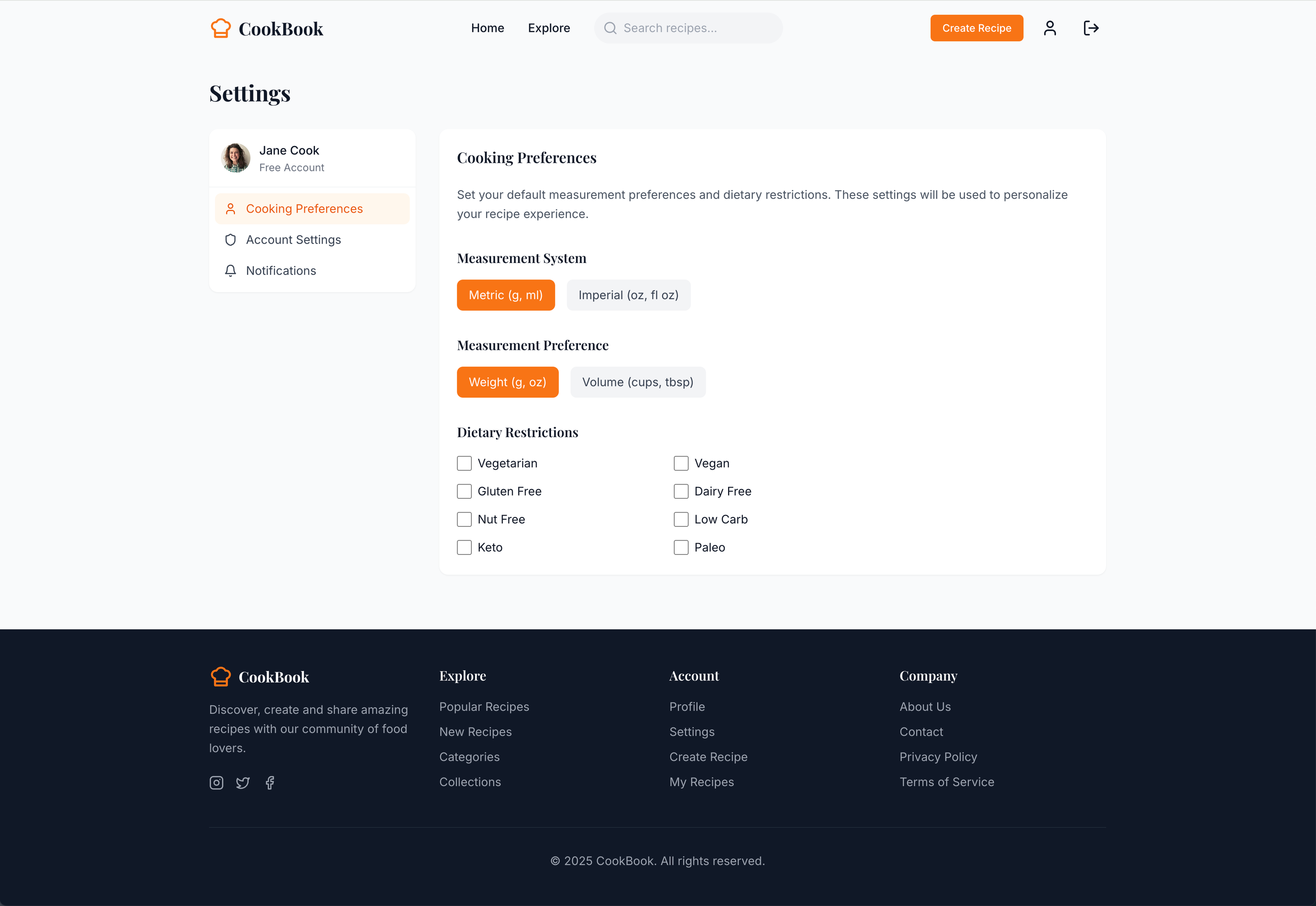 Screenshot of the user preferences page for the Bolt app.