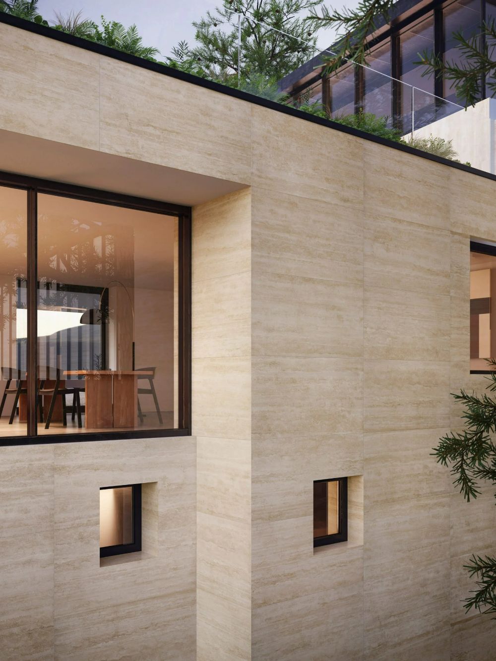 Light Traverten dış cephe duvar kaplaması, modern mimari bina uygulaması