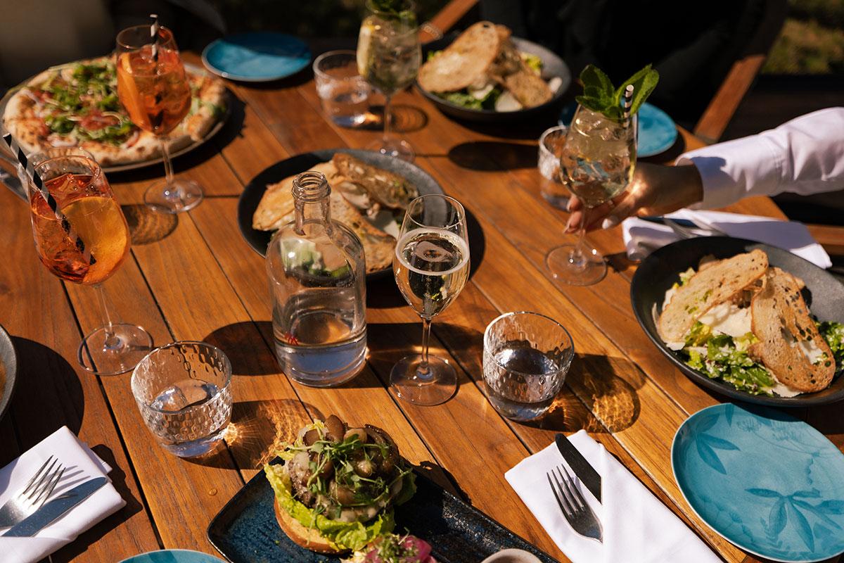 Delicious lunch with something good in the glass