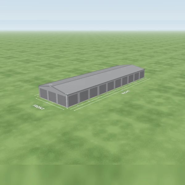 Self storage shed in Bluegum and Bluegum, three Basalt roller doors 2.4 m wide on the front, ten Basalt roller doors 2.4 m wide on the right side, three Basalt roller doors 2.4 m wide on the rear and ten Basalt roller doors 2.4 m wide on the left side, on a 9 by 30 metre slab.