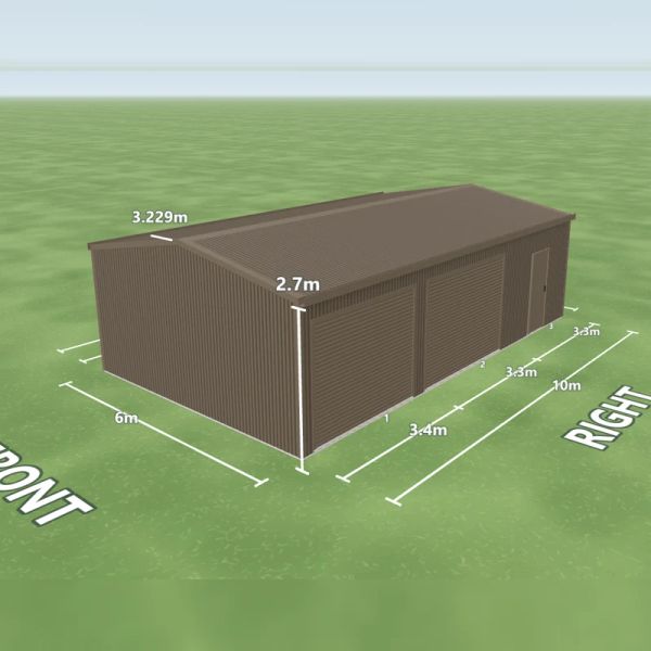 Jasper shed in Jasper and Jasper, two Jasper roller doors and one PA door on the right side, on a 6 by 10 metre slab.