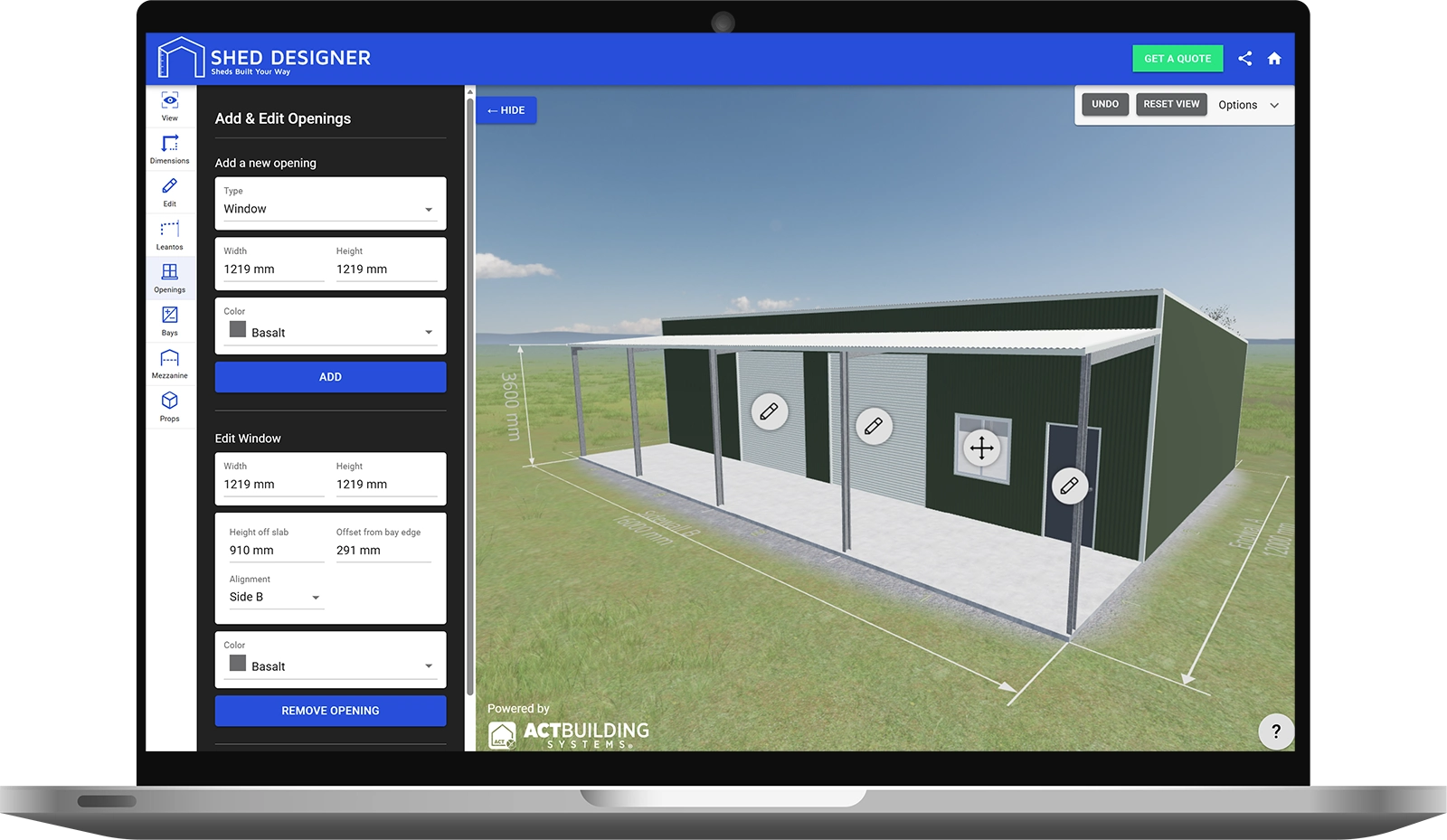 3D shed design configurator