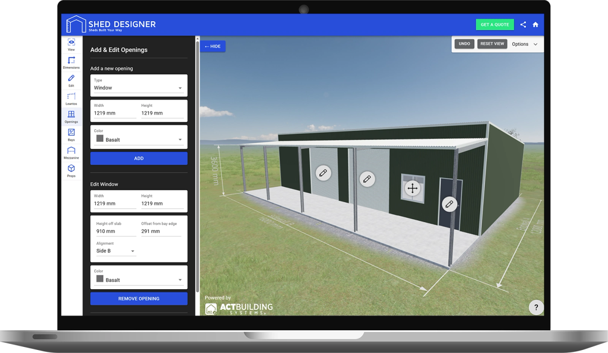 3D shed design configurator